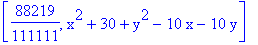 [88219/111111, x^2+30+y^2-10*x-10*y]